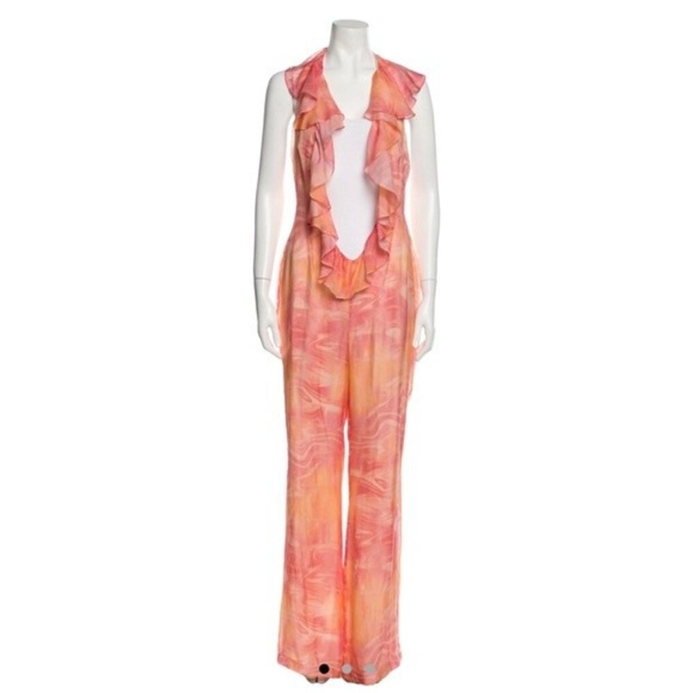 Kim Shui Floral Print Plunge Neckline Jumpsuit Size L